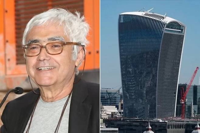 우루과이 출신의 세계적 건축가 라파엘 비뇰리(1944∼2023). 오른쪽 사진은 비뇰리의 대표작으로 꼽히는 영국 런던 시내의 일명 워키토키 빌딩. 건축 당시에는 ‘민폐 건물’로 불렸으나 오늘날 런던에서 손꼽히는 관광명소로 자리 잡았다. 게티이미지 제공