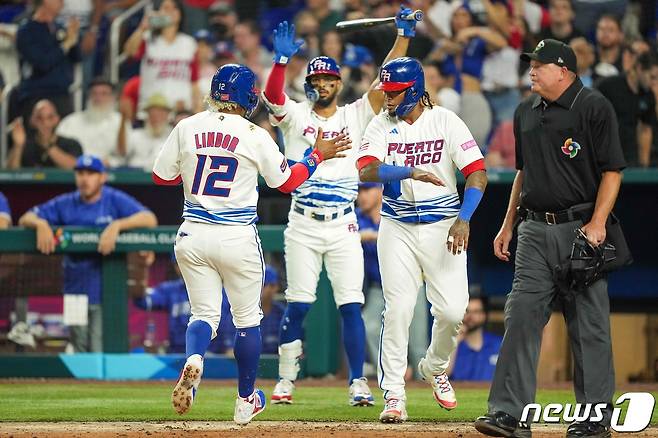 푸에르토리코가 2023 WBC 1라운드 D조 이스라엘과의 경기에서 10-0, 8회 콜드게임 승리를 거뒀다. ⓒ AFP=뉴스1