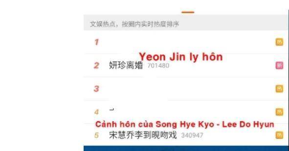 중국 사회관계망서비스에 11일 등장한 '연진 이혼'. 베트남 매체 'duyendangvietnam' 캡처