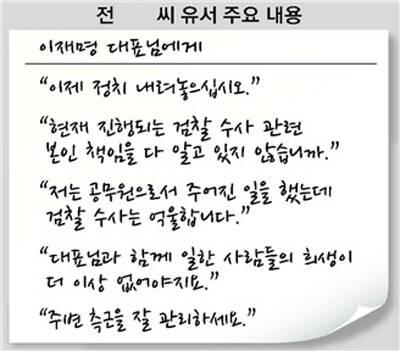 ▲ 3월11일, 전 모 씨 유서를 이미지화한 동아일보