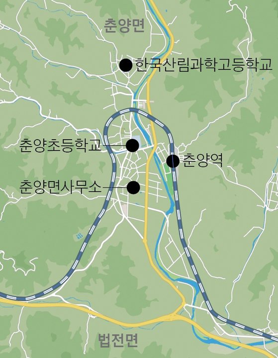 볼록하게 돌아간 경북 봉화 춘양면 중앙선 철로