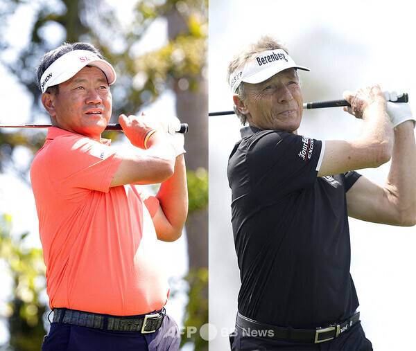 미국프로골프(PGA) 챔피언스투어 호아그 클래식에 출전한 최경주 프로, 베른하르트 랑거. 사진제공=ⓒAFPBBNews = News1
