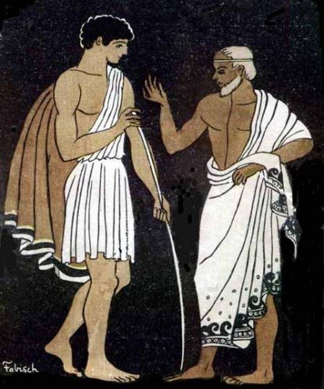 그리스·로마 신화에 등장하는 여행자 텔레마코스와 그의 여행 동료 멘토르. 위키피디아 커먼스