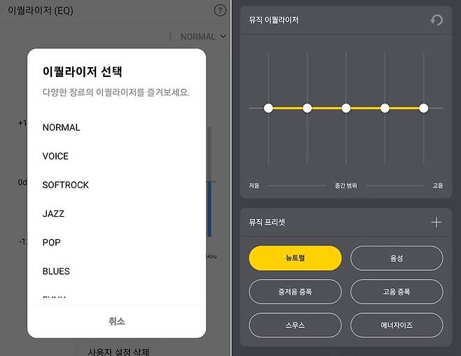 음악 장르나 분위기에 맞춰 최적의 설정을 미리 저장한 프리셋을 제공한다. 출처=IT동아