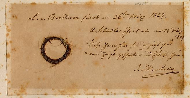 베토벤 머리카락으로 확인된 '모셸레스 타래'(Moscheles Lock) [Ira F. Brilliant Center for Beethoven Studies, San Jose State University 제공. 재판매 및 DB 금지]