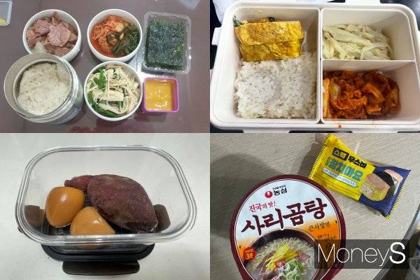 식비 부담에 도시락을 싸오거나 편의점에서 끼니를 때운다는 학생들도 늘어났다. 사진은 대학생들이 싸온 도시락과 편의점 음식들. /사진=독자 제공, 염윤경 기자