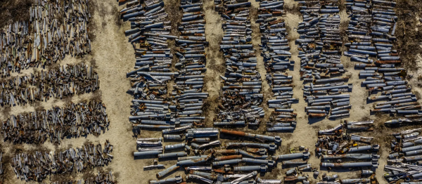 러시아가 개전 이후 쏜 미사일 잔해 일부가 우크라이나 하르키우 지역에 모여있다.