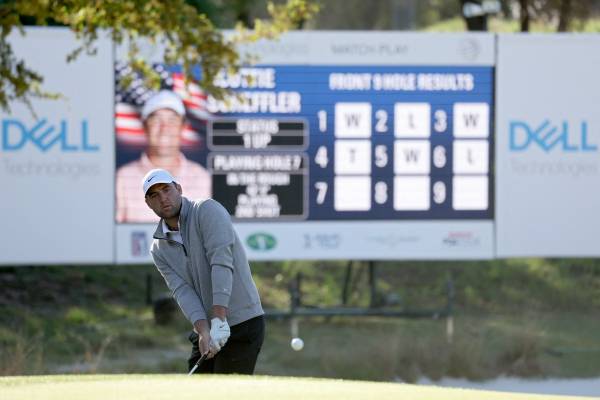 <yonhap photo-3473=""> 26일 매치플레이 나흘째 경기에 참가한 스코티 셰플러. AFP=연합뉴스</yonhap>