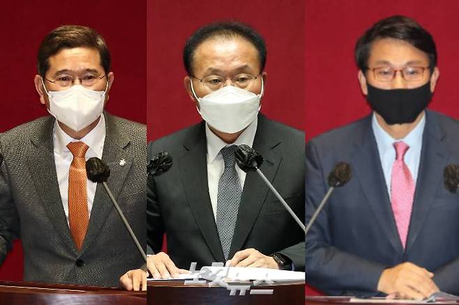 왼쪽부터 김학용, 윤재옥, 윤상현 의원. 윤창원 기자