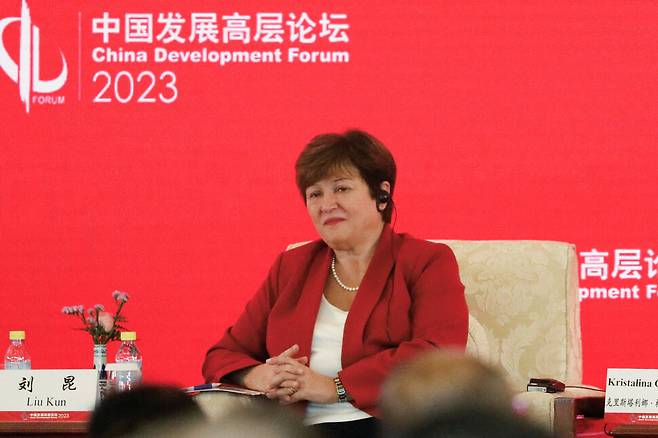 크리스티나 게오르기에바 국제통화기금(IMF) 총재는 26일 중국 베이징에서 열린 중국개발포럼에 참석했다. 로이터 연합뉴스