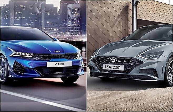 기아 K5와 8세대 쏘나타 [사진출처=현대차]