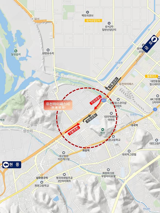 중부내륙고속도로 지선 현풍방향 유천하이패스IC 설치 사업 위치도.[대구시 제공]