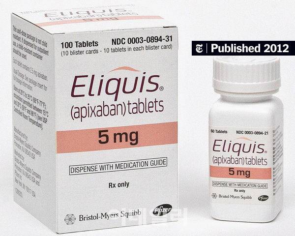 미국 제약사 브리스톨마이어스스퀍(BMS)과 화이자(PFE)가 공동으로 개발한 혈전 방지용 경구용 항응고제 ‘엘리퀴스(성분명 아피사반)’.(제공=BMS, PFE)