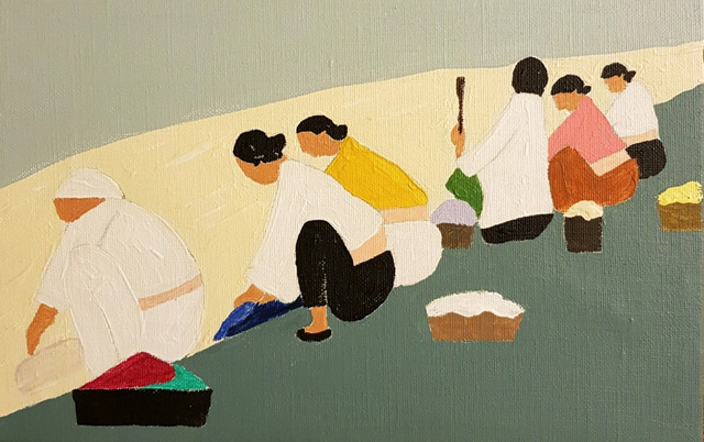 이병욱 박사의 작품 <행복한 빨래터(박수근 오마쥬)> 40.9X32.0 cm Acrylic on Canvas 2019