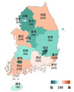 2023년 2분기 지역별 BSI [대한상의 제공. 재판매 및 DB 금지]