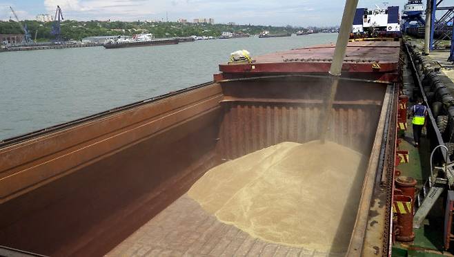 수출 선박에 러시아산 밀이 선적되고 있다.(사진=AFP)