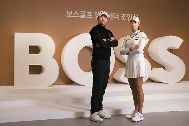 보스 골프웨어 후원을 받은 국가대표 장유빈(왼쪽)과 박예지. 사진제공 | 보스골프