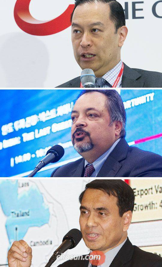 4일 아시안리더십콘퍼런스에서 토마스 렘봉 인도네시아 투자조정청장, 시쉬르 샤르마 인도 타트바 리갈 공동 설립자, 촉디 깨우쌩 태국투자청 부청장(사진 위쪽부터)이 자국의 투자 환경에 대해 설명하고 있다.