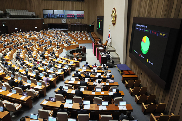 The National Assembly passes a bill that raises the tax credit rate for conglomerates investing in six national strategic technology sectors on Mar. 30. [Photo by Yonhap]