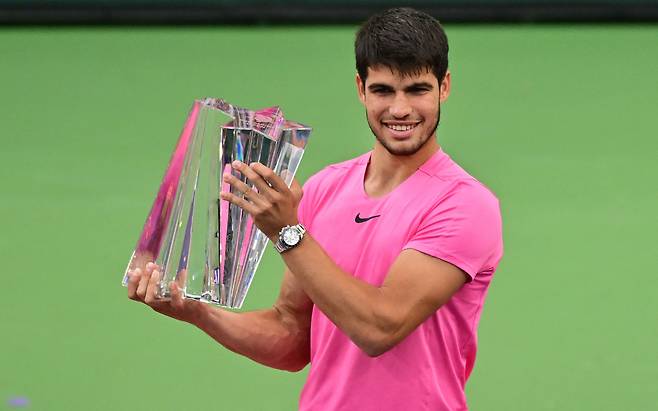 카를로스 알카라스가 BNP 파리바 오픈에서 우승했을 때 모습. [연합]
