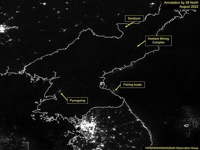 북한의 야간 이미지 위성사진 [38노스 제공]