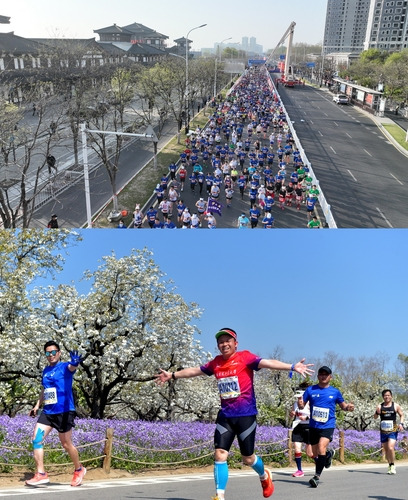 More than 10,000 runners participated in the marathon in Suqian, the "water and wine town" in China.