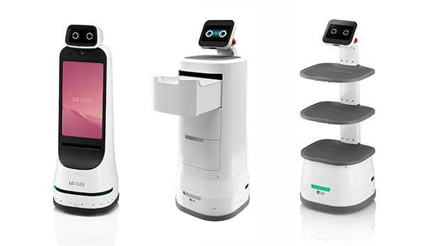 LG Electronics’ CLOi robots. From left: Guide Bot, Servebot(drawer type), and Servebot(shelf type) [Photo provided by LG Electronics]