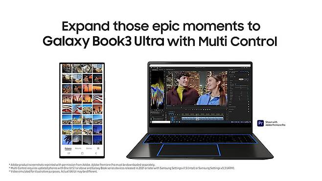 삼성전자는 최신 갤럭시 스마트폰 및 갤럭시북을 연동하는 삼성 멀티 컨트롤 기능을 선보였다. 출처=삼성전자