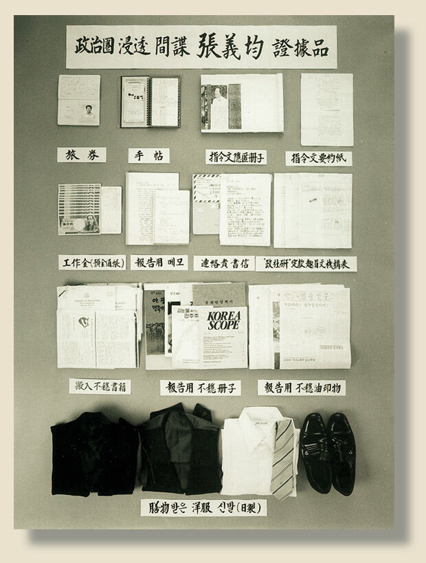 안기부에서 ‘재일유학생 간첩단 사건’을 발표하며 장의균씨의 증거품으로 제시한 물품사진.
