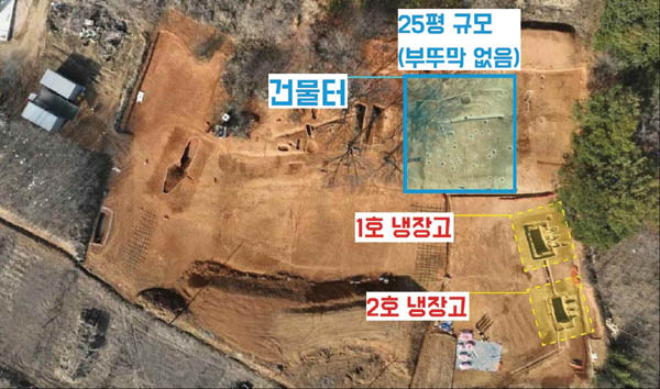 냉장고와 인접한 곳에서 지상 건물터와 구상유구가 확인됐다. 그중 25평 규모의 건물터가 확인됐는데, 취사시설인 부뚜막은 보이지 않았다. 거주시설은 아니었다. 냉장고와 관련된 시설로 보인다. / 전북문화재연구원 제공