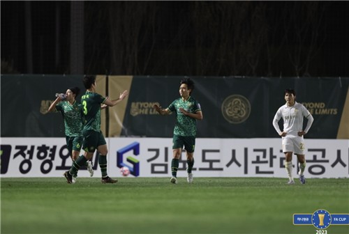 K리그2(2부 리그) 김포FC 장윤호가 동점골을 넣고 있다. [대한축구협회 제공]