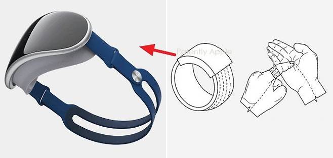 (왼쪽부터) 애플 MR 헤드셋과 애플링 가상 이미지. 사진=디자이너 이안 젤보(왼), 페이턴틀리 애플(오)