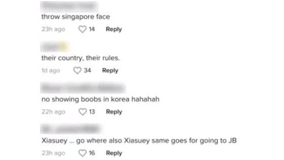 키아라키티를 비판하는 싱가포르 네티즌. 사진 SNS 캡처