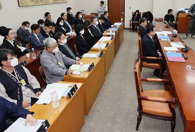 14일 오전 국회 교육위원회에서 정순신 자녀 학교폭력 진상조사 및 학교폭력 대책 수립을 위한 청문회가 열리고 있다.[사진출처 = 연합뉴스]