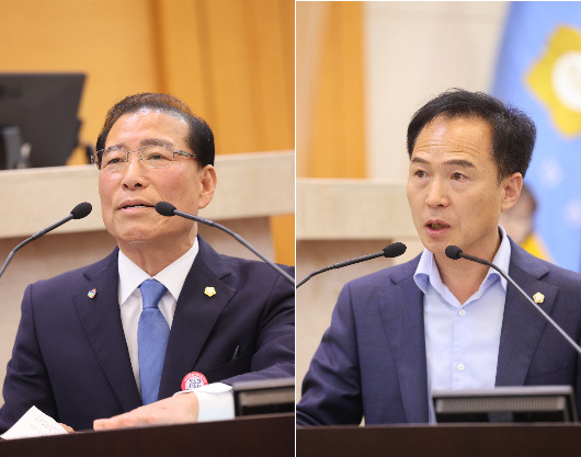 김성조(왼쪽),전주형(오른쪽) 의원. 포항시의회 제공