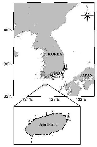 파란선문어가 잡힌 지역 분포. 국립수산과학원 제공