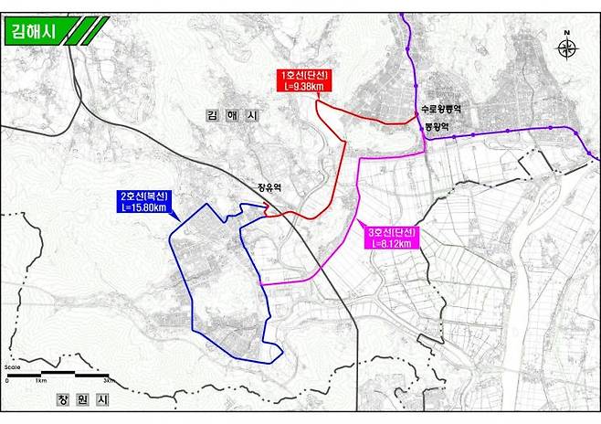 경남 김해시 도시철도 노선도. [이미지제공=경남도청]