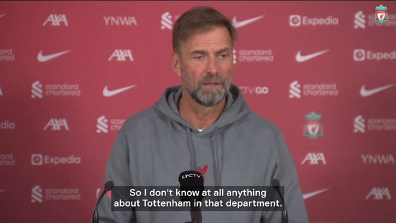 Liverpool manager Jurgen Klopp talks about Tottenham Hotspur’s recent form and the challenge of facing the Spurs at Anfield during a pre-match press conference on Friday. [ONE FOOTBALL]