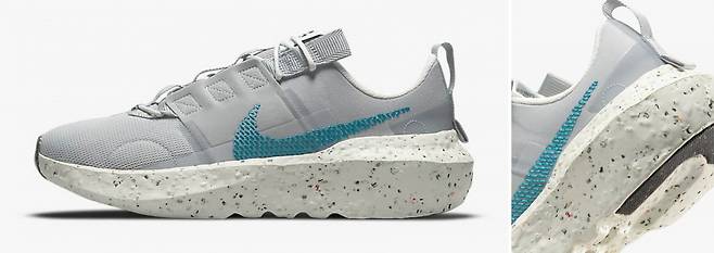 나이키 크레이터 임팩트. 아웃솔에 재활용 소재를 활용된 모습. 잘게 간 그라인드가 한눈에 보인다.[나이키]