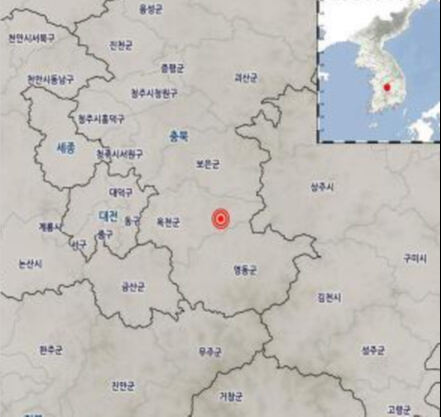 30일 충북 옥천군 동쪽 16km 지역에서 규모 3.1 지진이 발생했다. 기상청 날씨누리 캡처
