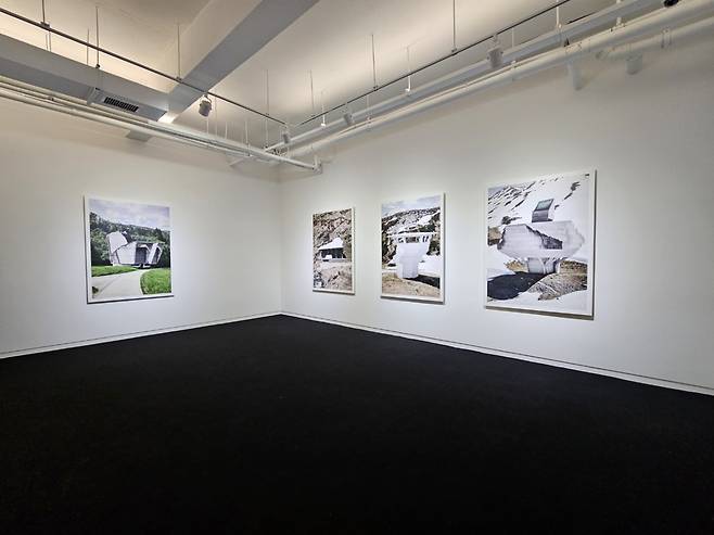 Photographs by Florian Amoser are on display at the exhibition "Spaceless" at Leeleenam Studio in Gwangju. (Park Yuna/ The Korea Herald)