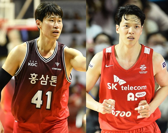 오세근과 김선형.   사진=KBL