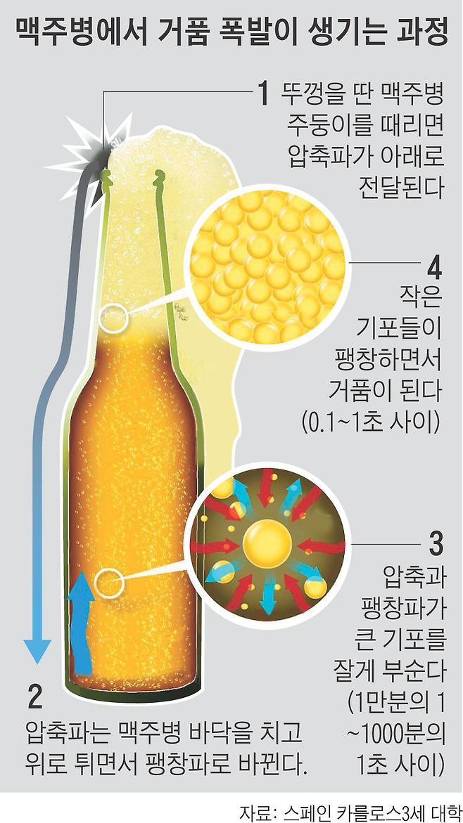 맥주병의 거품 폭발 원리./조선DB