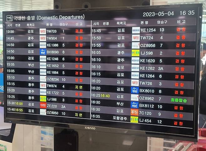 오늘(4일) 오후 급변풍 등 악천후로 무더기 결항 사태가 빚어진 제주국제공항.(사진, 김동은 기자)