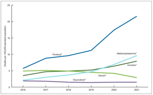 미국내 아편류 마약 사망률 증가 추이 [자료=미국 질병통제예방센터(CDC). 재판매 및 DB 금지]