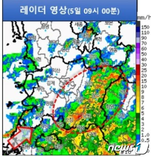 전북지역 비 구름 레이더 영상 캡처.(전주기상지청 제공)/뉴스1