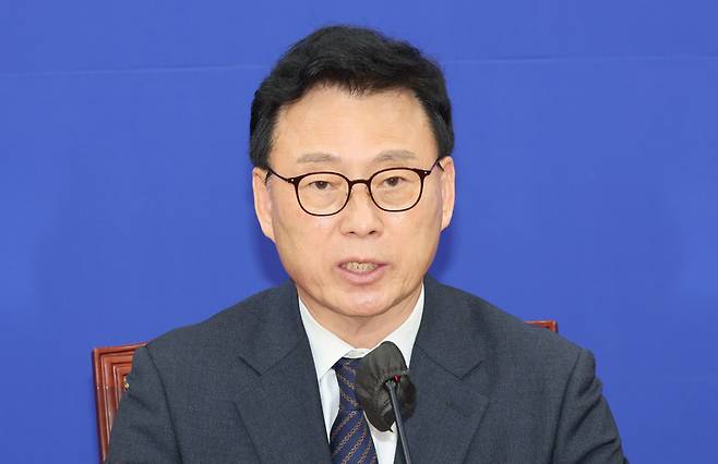 박광온 더불어민주당 원내대표가 지난 4일 오전 서울 여의도 국회에서 열린 정책조정회의에서 발언하고 있다. / 사진 = 연합뉴스