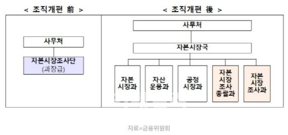 금융위원회 자본시장조사단 조직 개편 설명 자료. 사진=금융위원회