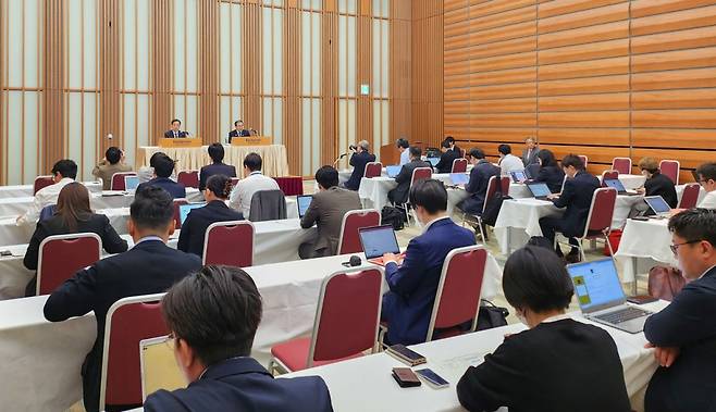 10일 일본 도쿄 경제단체연합회회관에서 진행된 '한일·일한 미래파트너십 기금 진행상황 기자회견' 전경./사진=전국경제인연합회
