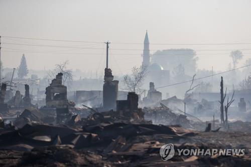 산불 피해 난 러시아 쿠르간주 마을 [타스 연합뉴스 자료사진. 재판매 및 DB 금지]